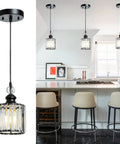 Matte Black Crystal Pendant Lights 3 Pack For Kitchen Island And Dining Room Industrial Adjustable Mini Glam Hanging Fixtures