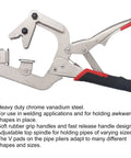Heavy Duty Chrome Steel Welding Clamps With 270 Degree Rotating Jaws For Pipes 1-3 Inches, featuring rubber grip handles.