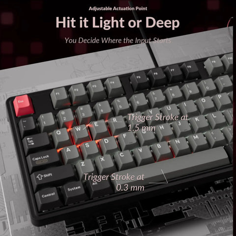 Premium TKL Wired Hall Effect Mechanical Keyboard Featuring Magnetic Switches Adjustable Actuation with key actuation points.