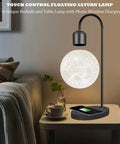 Levitating Lamp With Wireless Phone Charger on bedside table, Floating Light Bulb Table Light, Magnetic Levitation Night Light glowing