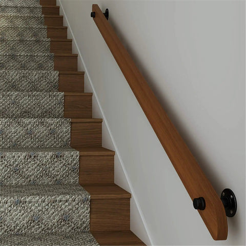Heavy Duty Wall Mount Stair Railing Handrail Kit For Modern Lofts And Homes Durable Stainless Steel Safety Rail with wooden grip.