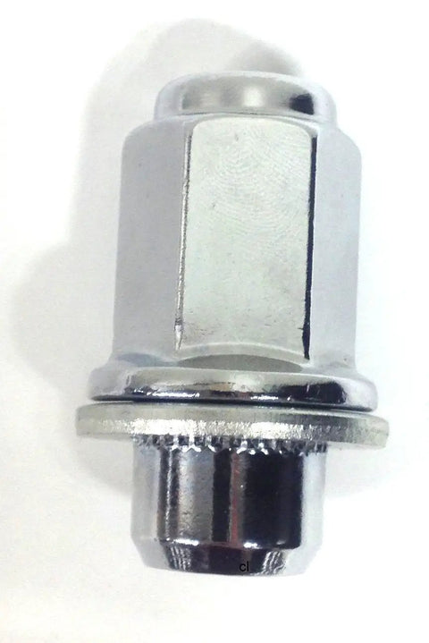 Hella Badass Genuine Toyota Lug Nut With Washer Set For Camry Corolla 4Runner Tacoma Highlander Rav4 FJCruiser shiny chrome finish close-up view