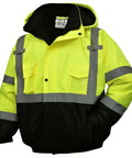 High Visibility Reflective Work Jacket For Men Waterproof ANSI Class 3 Hi Vis Yellow Coat With Pockets Black Bottom Cold Weather Construction Gear XL 1 Pack Fleece Lined 300D Oxford Shell