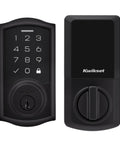 Front view of SmartCode 270 Keyless Entry Door Lock in matte black with touchpad and lock mechanism.