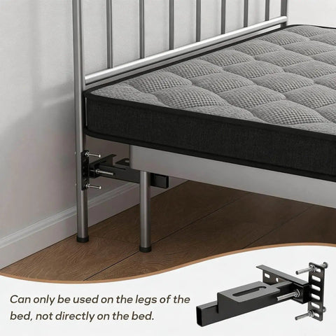 Built Tough Headboard Brackets For Metal Bed Frames Universal Adjustable Footboard Mounting Kit With Complete Hardware Twin Full Queen King Two Pack Black shown mounted on bed frame legs.