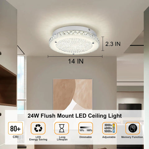 Crystal Ceiling Light With Memory Function Dimmable LED Chandelier 3000K 4000K 5000K Color Temps Modern Flush Mount in room