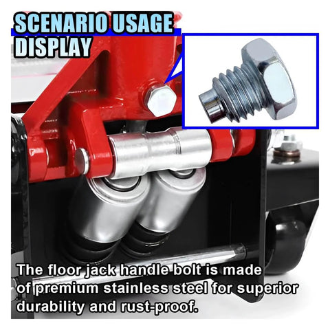 Close-up of Beefed Up Car Floor Jack Handle Bolts Set For 3 Ton To 4 Ton Horizontal Floor Jacks, stainless steel bolt.