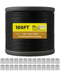 Coil of Vinyl Coated Wire Rope One Sixteenth Inch To Three Thirty Second Inch 100 Feet 304 Stainless Steel Cable With 30 Crimping Sleeves
