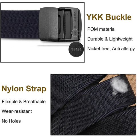 Two Pack Nickel Free Nylon Web Belts With YKK Buckles Non Metal Military Tactical Hiking Belt For Travel And Everyday Use, Lightweight Passes Through Metal Detectors, Black And Coffee, Fits Waist Up To 42 Inches