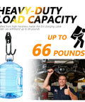 Heavy Duty EV Charger Holder Wall Mount With Non Slip J Hook, 66 Pound EV Cable Organizer Rack shown holding 66 lbs water jug.