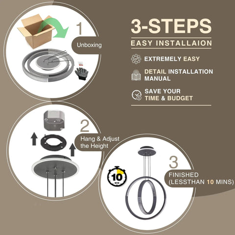 Step-by-step installation of Modern LED Chandelier With Dimmable Remote Control, Acrylic Crystal Ring Pendant Light