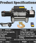 Heavy Duty Wireless Electric Winch Kit With Steel Cable And Radio Hand Remote features specifications and components.