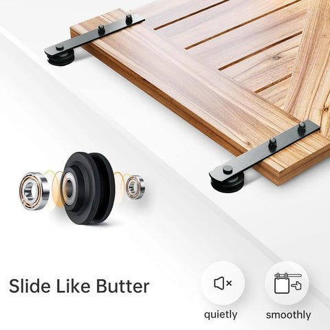 4 Ft Sliding Barn Door Hardware Track Kit For 24 Inch Wide Single Door, Ultra Quiet Glide With Ball Bearing Rollers, steel top view