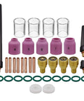 36 Piece TIG Torch Consumables Kit with gas lens, cup, alumina nozzle, collet body for PTA DB SR WP 9 20 torch components visible