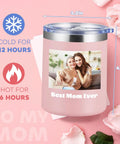 Custom 12oz Stainless Steel Tumbler With Lid, Double Wall Vacuum Insulated Cup For Office And Gym, Personalized With Photo Logo Or Text, Keeps Drinks Hella Cold, Navy Bulk Sip Gear Set on a pink background.