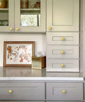 Kitchen cabinets with Beefy Heavy Duty Zinc Alloy Brushed Gold Cabinet Knobs One Point Three Inch Hole Centers 32mm 10 Pack.