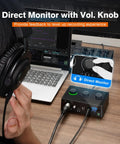 PC Audio Mixer USB Interface For Streaming And Podcasting With XLR And Instrument Inputs 48V Phantom Power Gain Knob in use