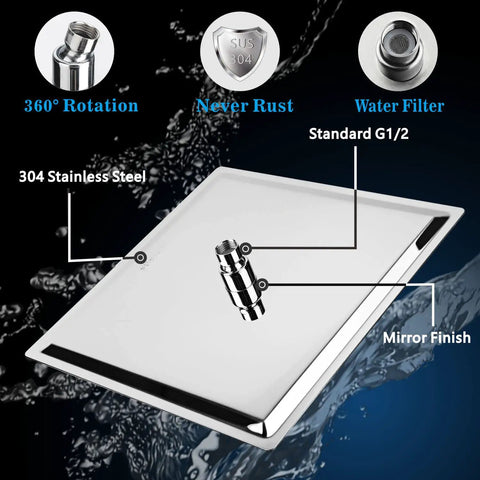 High Pressure Rain Shower Head With 304 Stainless Steel And Air In Technology Delivers Next Level Water Flow Even At Low Pressure 8 Inch Chrome Finish