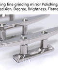 Close-up of an Open Base 316 Stainless Steel Boat Cleat For Mooring, 4 Inch Dock Cleat with smooth mirror polishing.