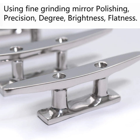 Close-up of an Open Base 316 Stainless Steel Boat Cleat For Mooring, 4 Inch Dock Cleat with smooth mirror polishing.