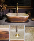 Slick Vintage Rectangular Vessel Sink For Above Counter Vanities, 16 Inch Porcelain Ceramic Wash Basin With Tough High Gloss Glaze, Hassle Free Cleanup Bathroom Art Basin Brings The Heat, showing unique sink design with textured finish.