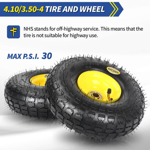 Heavy-Duty 4.10/3.50-4 Rubber Tire And Wheel Set With 2.25-Inch Offset Hub And 5/8-Inch Sealed Bearings For Hand Trucks Trolleys Dollies