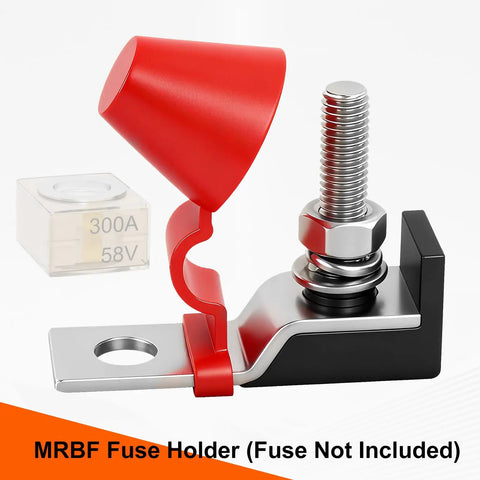 Badass Marine Fuse Block Terminal Holder For EV RV And Yacht Charging Station With 30 To 500 Amp showing 300A holder with red cap.
