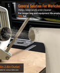 Extended Table Saw Dust Collector Bags Two Pack Heavy Duty Sawdust Catchers plugged into a table saw, capturing sawdust efficiently.
