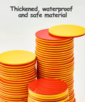 Double Sided Plastic Math Counters For Kids 800 Piece Set Two Color Red Yellow Counting Disks stacked display showing thickness and color