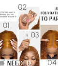 Step-by-step guide on adding foundation to wig part for blending, featuring Wide Wig Grip Band for Lace Front Wigs