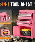 Pink 8 Drawer Rolling Tool Chest With Wheels Lockable 2 In 1 Detachable Tool Cabinet With Drawers And Black Liners