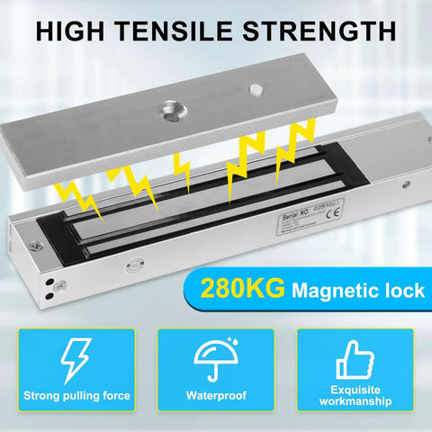WiFi Tuya Smart Access System Kit showing waterproof 600lb magnetic lock with metal casing and high tensile strength features.