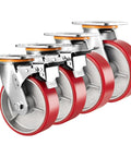 Heavy Duty Workhorse Caster Set Of Four Smooth Rolling Polyurethane Wheels With Double Ball Bearings And Swivel Brake for carts