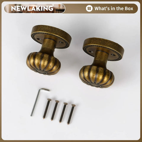 Antique Brass Dummy Door Knob Set for Closet and Pantry Non Turning Interior Door Handles Vintage No Lock Pull Knob for Double Doors Super Easy Install Two Pack