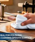 Hand polishing wood with Bulk Jersey Knit T Shirt Rags Poly Cotton Cleaning Cloths For Painting Polishing Auto Shops And Bar Work 25 Lb Box White Wiper Rags For Industrial Use.