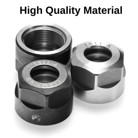 ER11-A Collet Clamping Nut Set With Dynamic Balance Holes for CNC Milling Lathe Holders, alloy and hardened steel, close-up view