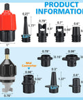 Inflatable Paddle Board Pump Adapter Kit With Boat Standard Valve Converters And Nozzle Set diagram with measurements