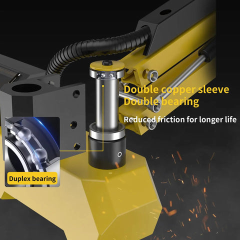 M3 To M16 Electric Tapping Machine With 360 Degree Multi-Directional Rotation And Adjustable Speed Up To 375 Rpm showing double copper sleeve and duplex bearing.