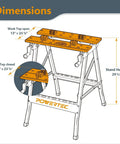 Diagram of Portable Small Workbench With Vise And Ruler Protractor Scale, Folding Sawhorse Worktable dimensions