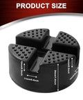 Universal Heavy Duty Rubber Jack Pad For Floor Jacks And Stands with measurements shown, slotted pad design, rubber material