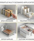Smooth As Silk Drawer Slides Two Pack No Drill Pull Out Rails For Cabinet Organizers shown in multi-use storage scenarios
