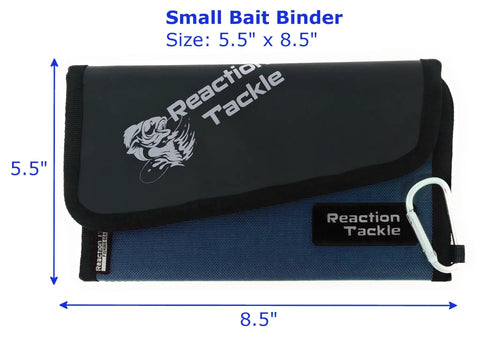 Fishing Tackle Organizer Case With Soft Bait Binder, Ultra Portable 8.5 By 5.5 By 1 Inch Slim Binder in blue with carabiner clip.