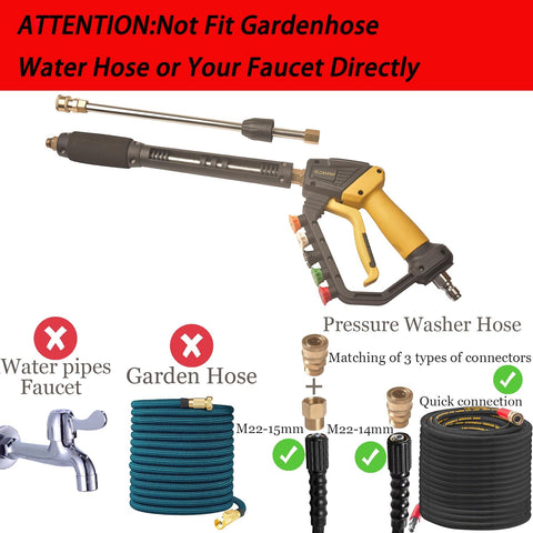 High Power Pressure Washer Gun With Adjustable Pressure, Extension Wand, Quick Connect, 5 Nozzle Tips, 2 Adapters, 10 O Rings, 5000 PSI, Beefy Performance, Compatible With Most Pressure Washers