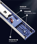 Close-up of Stainless Steel Drawer Slides With Rebound Buffer 20 Inch Length Three Section Rails for cabinets and drawers.