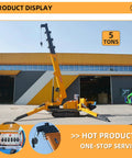 Killer Heavy Duty Hydraulic Crawler Crane With Telescopic Boom And Fly Jib, 5 tons capacity, designed for tight spots outdoors.