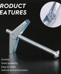 Close-up of 60 Pcs One Quarter Inch Zinc Plated Steel Round Head Toggle Bolts With Wing Nuts For Hanging Heavy Items On Drywall Durable Carbon Steel