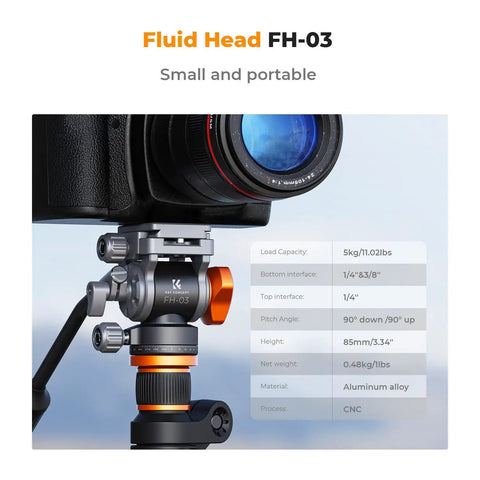 Travel Ready Compact Fluid Head For Tripods With Pan And Tilt Arca Swiss Compatible, side view showing compact FH-03.