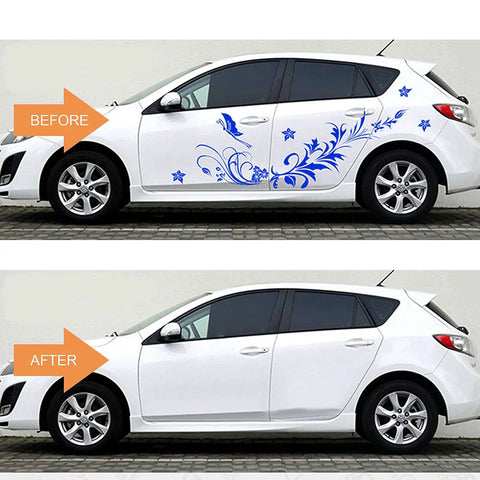 Before and after using 4 Inch Decal Remover Eraser Wheel Kit With Drill Attachment For Cars RVs Boats Rubber Power Drill Tool Set