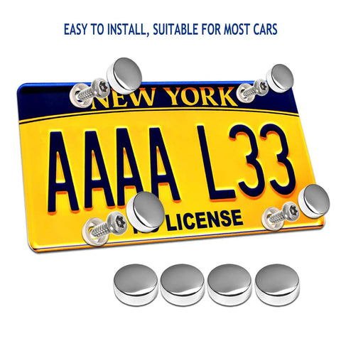 Anti Theft License Plate Screws Kit For Cars Tag Frame Holders Stainless Steel Mounting Hardware Tamper Resistant Security Screw Set 1 Quarter Inch M6 Rust Proof Chrome Caps ZXFOOG, screws with chrome caps on yellow license plate.