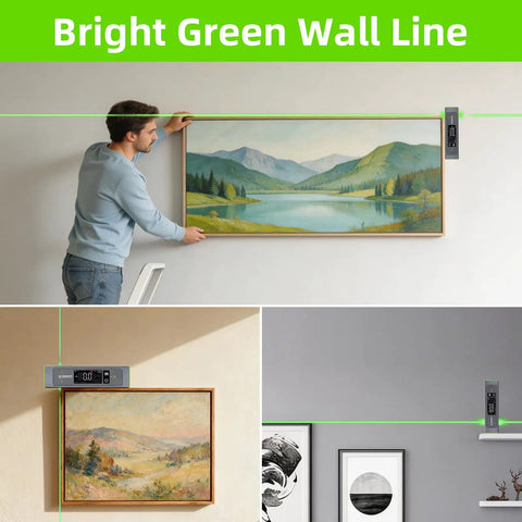 Handy All In One Digital Level With LCD Display And Magnetic Aluminum Angle Finder, Laser Level With 100 Ft Cross Line And Wall Line For Hanging Frames And Pictures, USB C Rechargeable used to align framed art